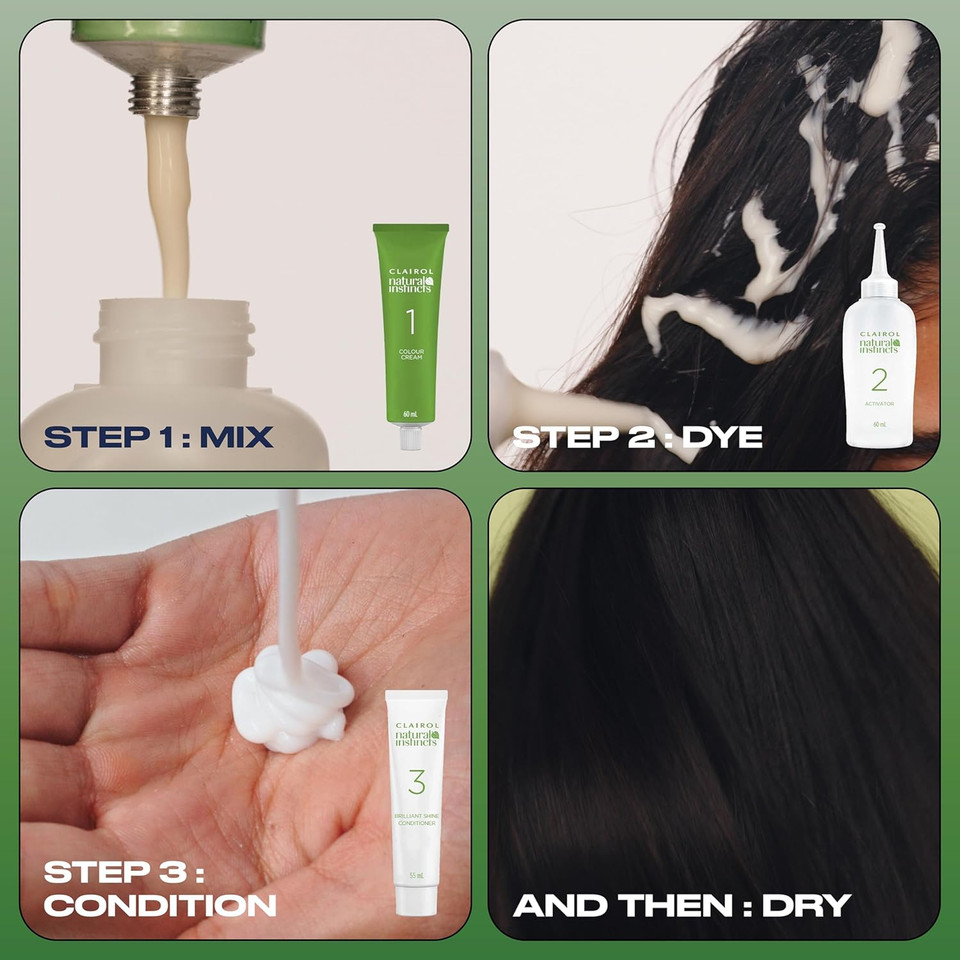 Clairol Natural Instincts Semi-Permanent No Ammonia Hair Dye, 3 Dark Brown