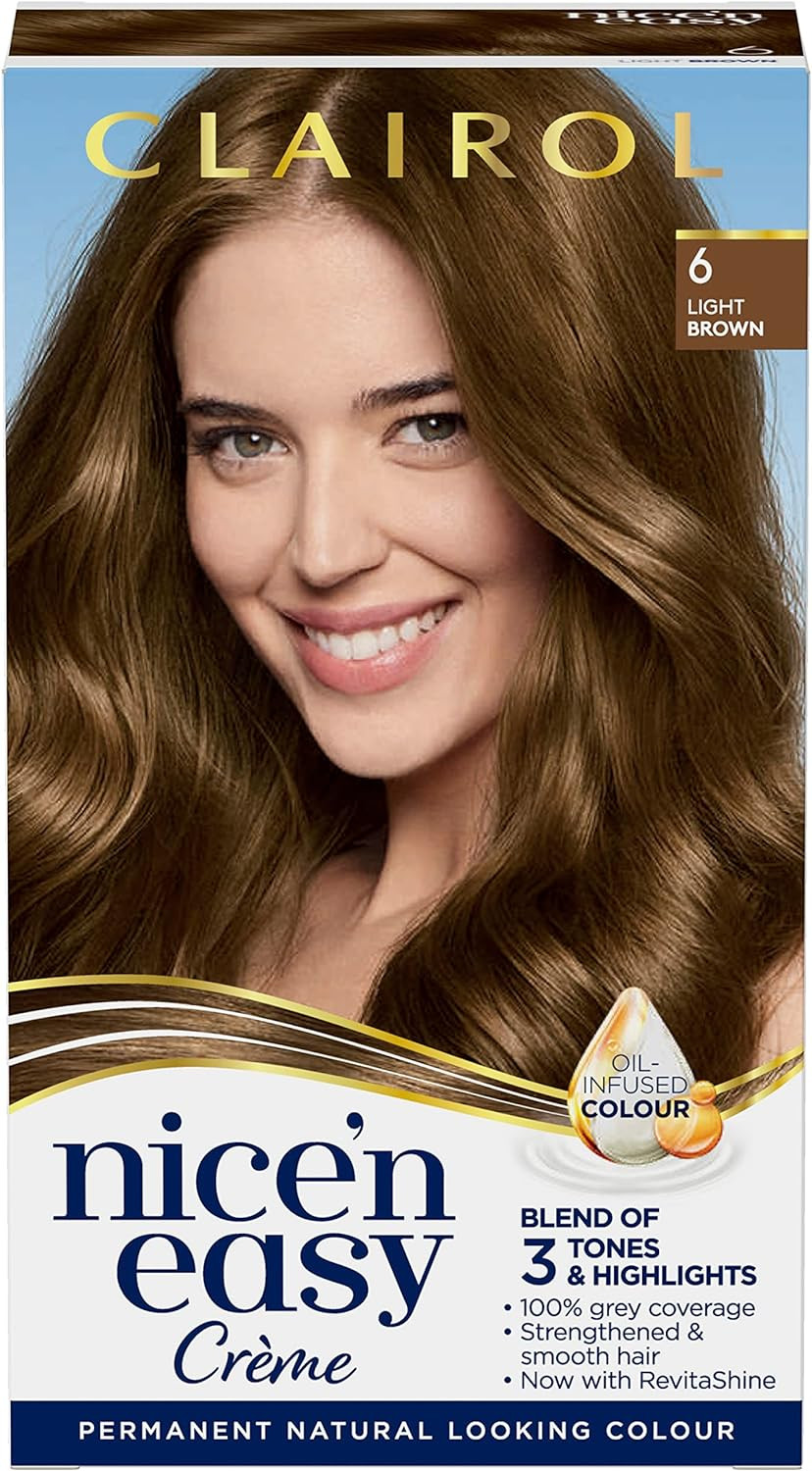 Clairol Nice'N Easy Crã£Â¨Me Permanent Hair Dye, 6 Light Brown, 220G
Color: 6 Light Brown
Size: 1 Count (Pack Of 1)