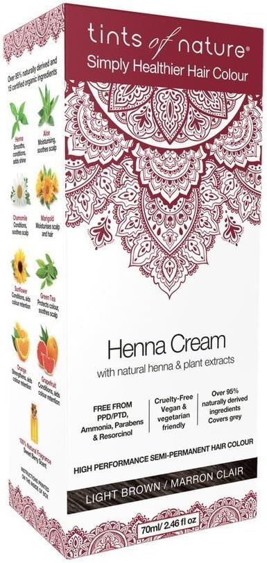 Tints of Nature Light Brown Semi-Permanent Henna Cream Hair Colour, Ammonia-Free and 95% Natural, 70ml