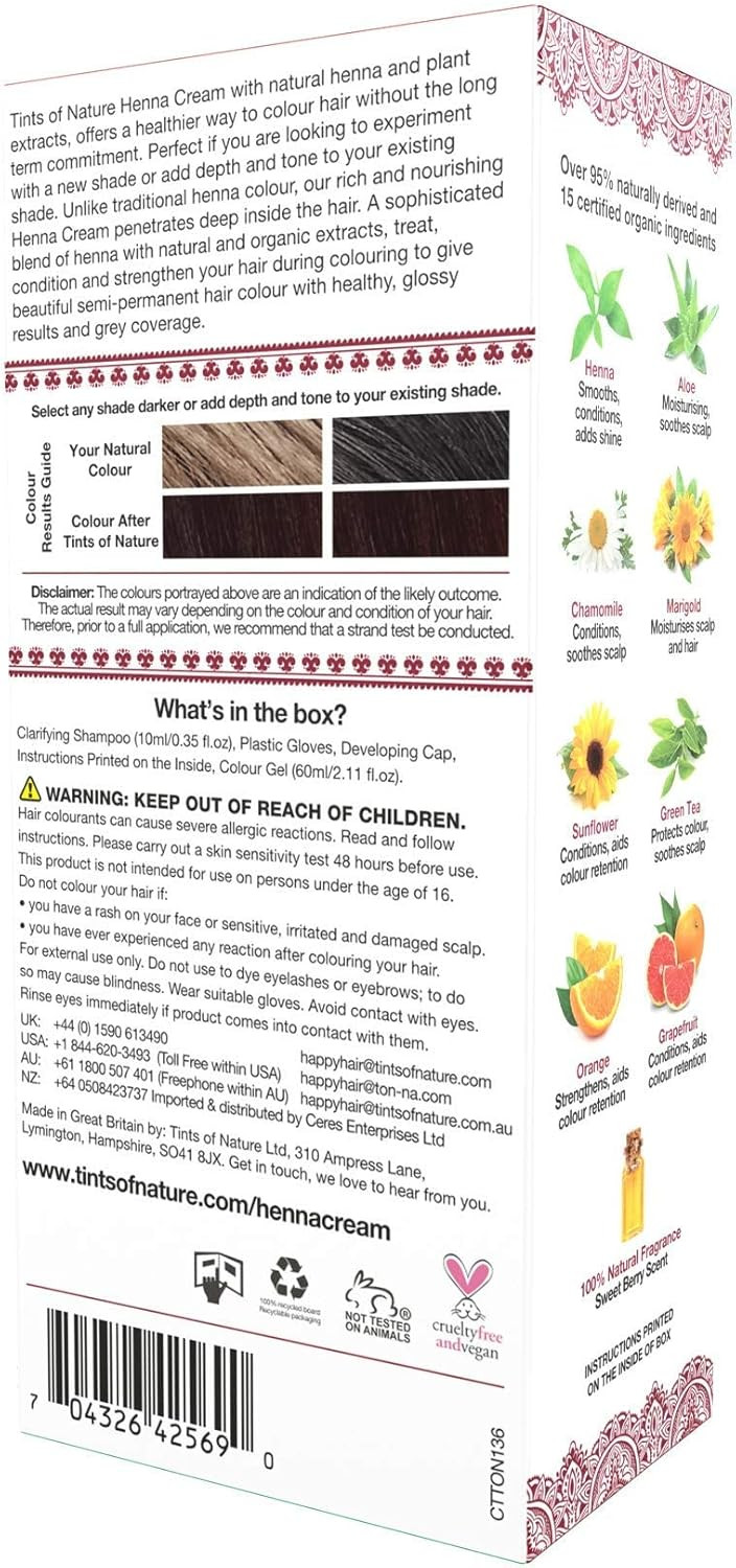 Tints of Nature Mahogany Red Semi-Permanent Henna Cream Hair Colour, Ammonia-Free and 95% Natural, 70ml