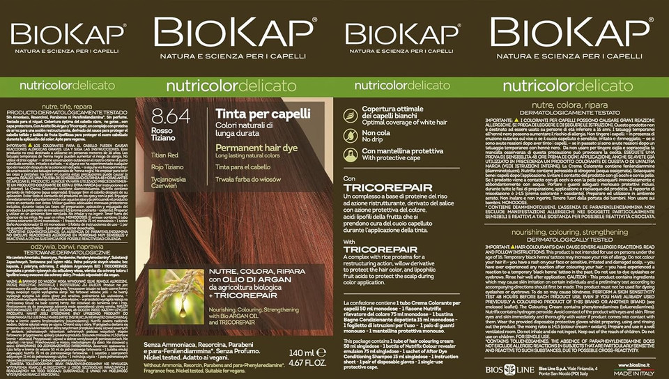 Bios Line Biokap Nutricolor Delicato 8,64 Rosso Tiziano Tinta 140 Ml