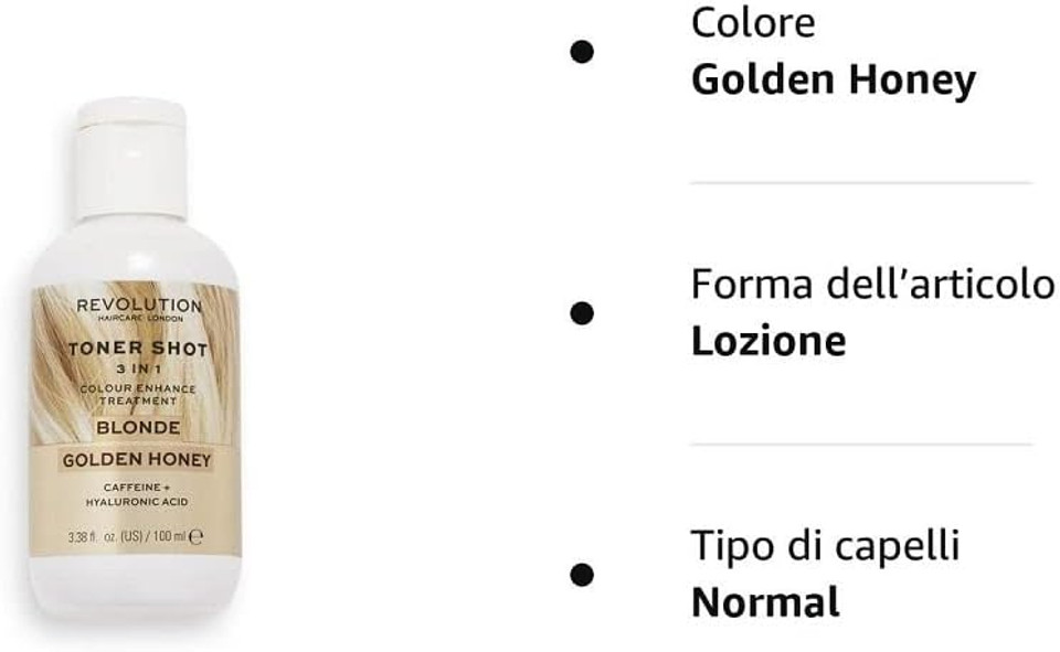 Revolution Beauty London Haircare London, Toner Shot, For Blonde Hair, 3-In-1 Hydrating Hair Treatment, Semi-Permanent Formula, Golden Honey, 100Ml