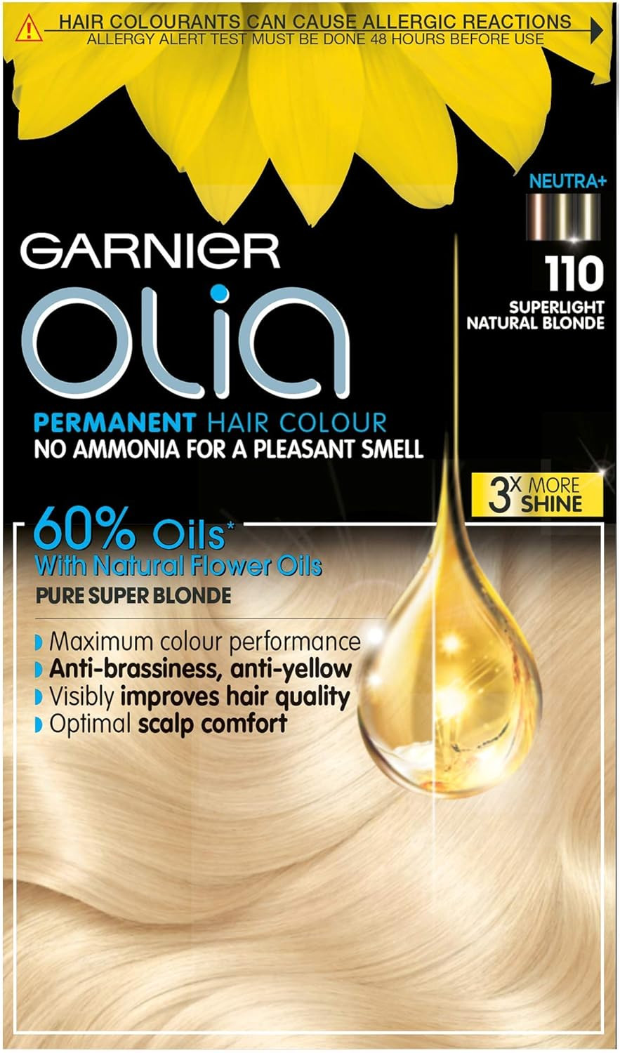 Garnier Olia Super Light Blonde Permanent Hair Dye, No Ammonia For A Pleasant Scent, Up To 100% Grey Hair Coverage, Maximum Colour Performance, 60% Oils - 110 Super Light Blonde, Pack Of 3
Color: 110 Super Light Blonde