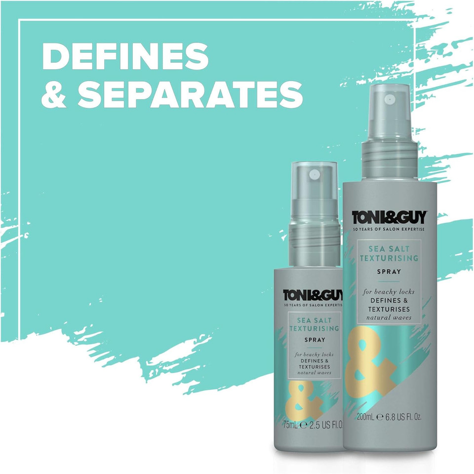Toni & Guy Sea Salt Texture Spray, Hair Spray that Defines and Texturises Natural Waves, Perfect Sea Salt Spray for an Effortless, Beachy Look, Unisex, 200 ml