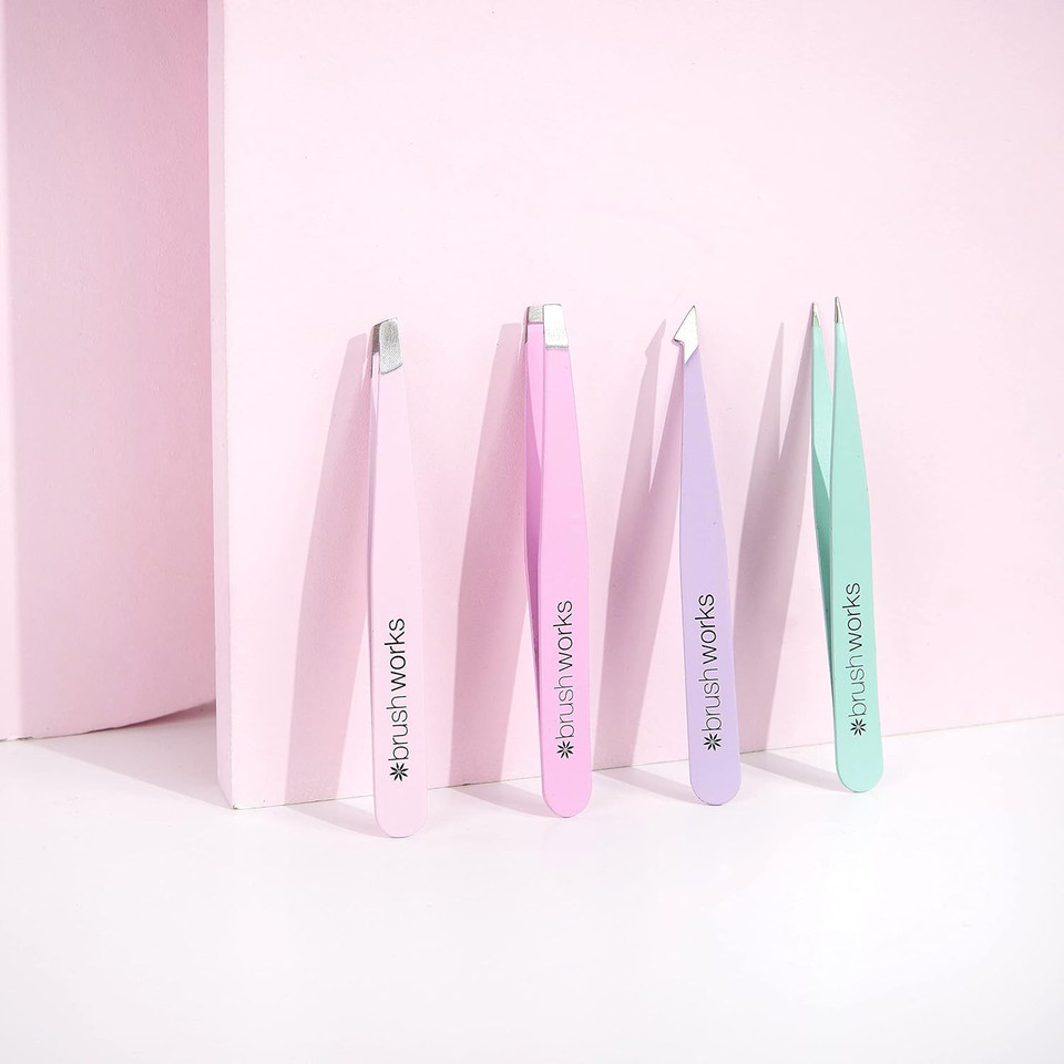 Brushworks Hd 4 Piece Combination Tweezer Set - Pastels