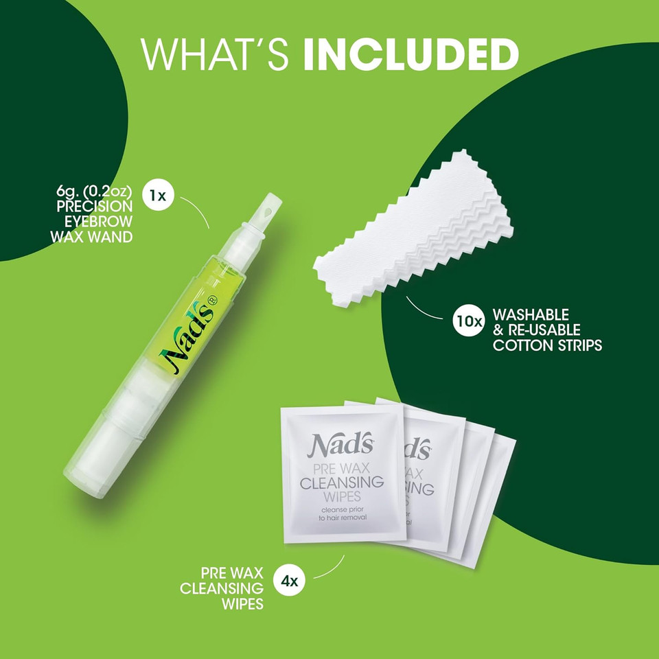 Nad's Facial Wax Wand Eyebrow Shaper, Eyebrow Kit, Face Wax, Hypoallergenic, No-heat Formula, Includes Pen 6g, 10 Reusable Cotton Strips, 4 Pre-wax Wipes