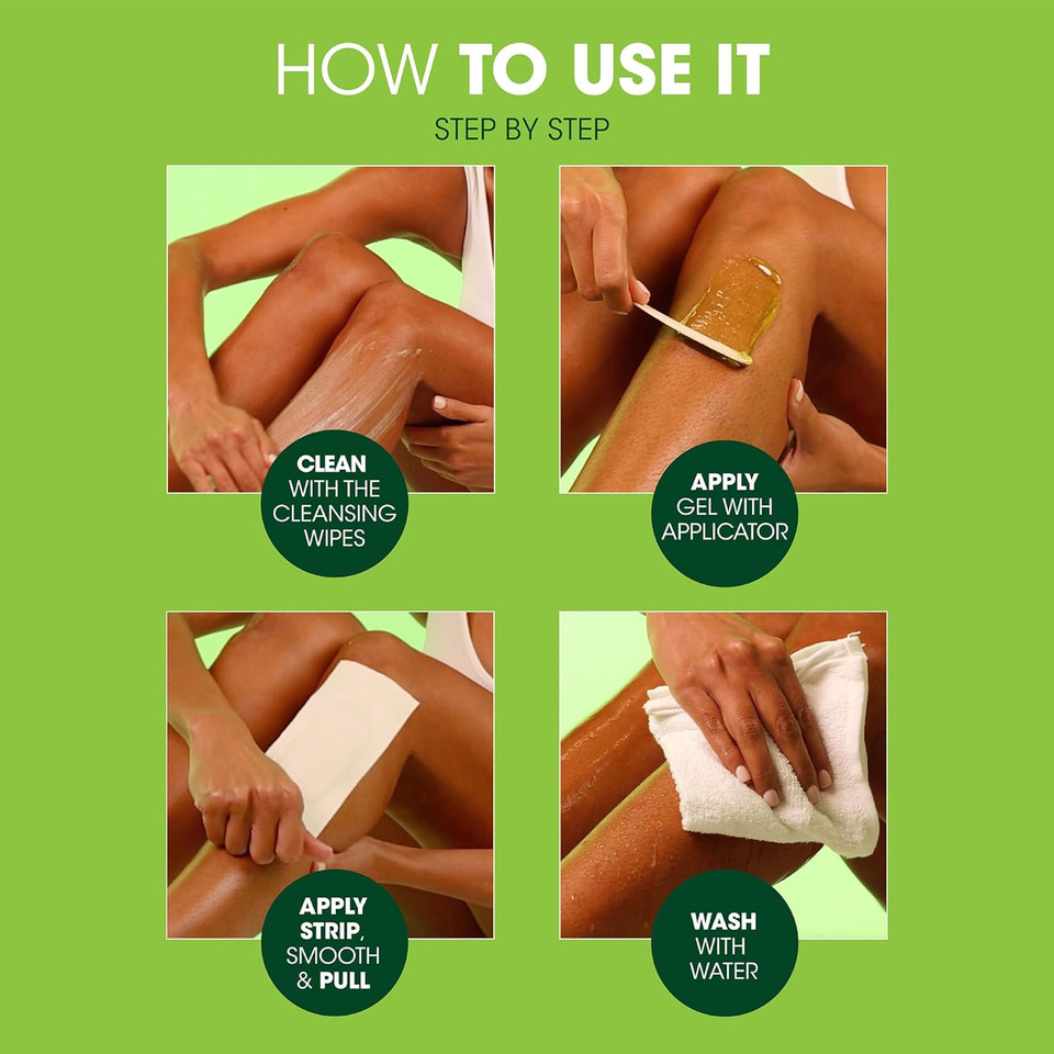 Nad's Original Natural Hair Removal Gel Wax Kit, Waxing Kit for Body, Arms, Bikini, Legs and Face, No-heat Formula, Includes 1 Spatula, 5 Reusable Cotton Strips, 3 Cleansing Wipes, Gel Wax 170g
