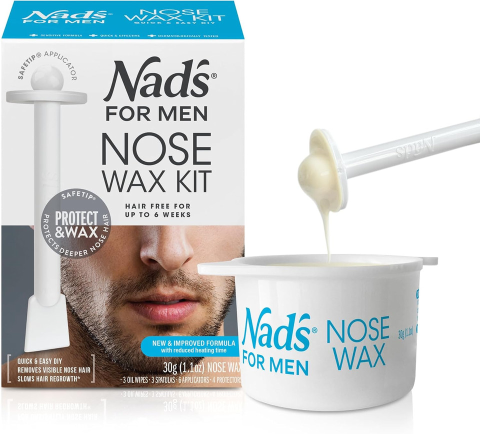 Nad's For Men Nose Waxing Kit, Nose Hair Removal, Nose Wax, Wax Kit Includes 30g Hard Wax, 4 Moustache Protectors, 6 Applicators, 3 Spatulas, 3 Antibacterial Wipes & 3 Post Wax Wipes