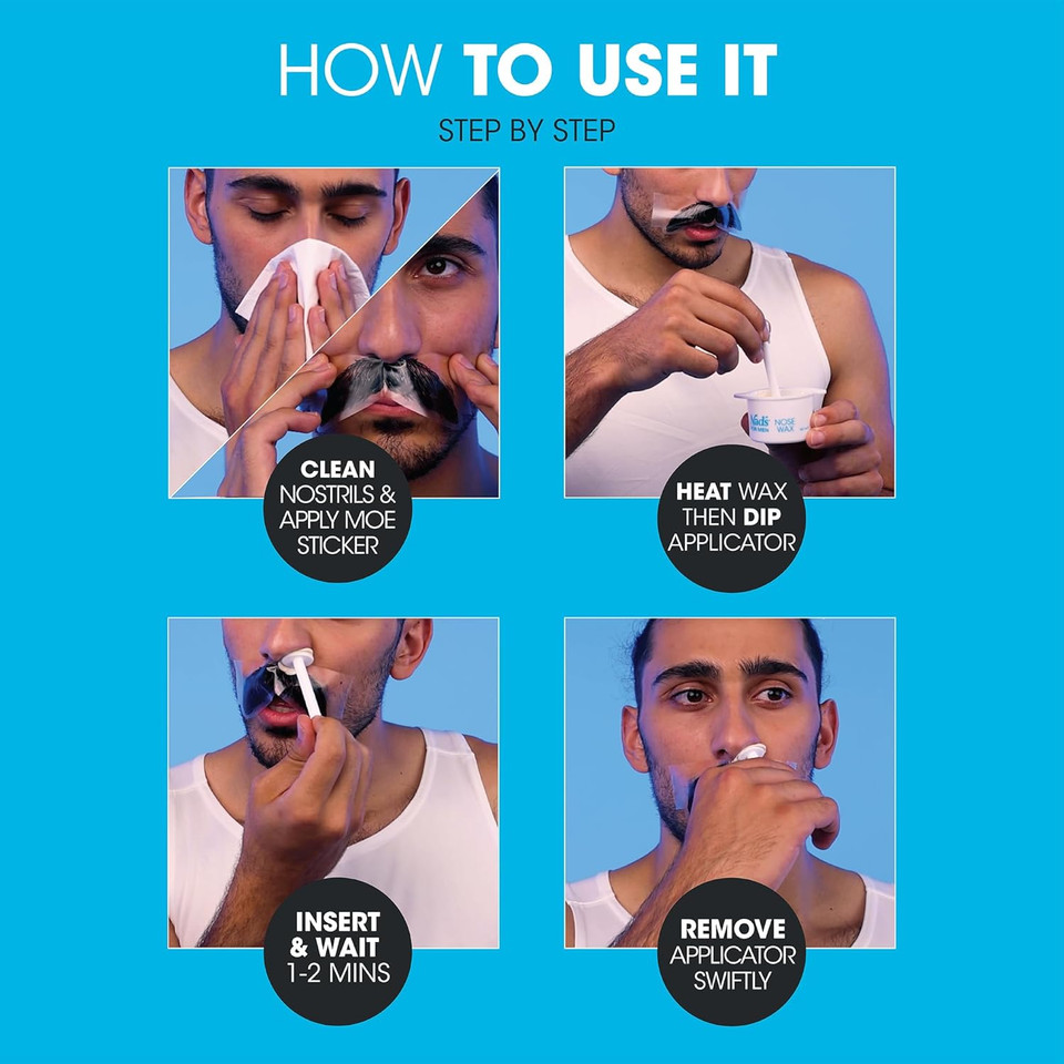 Nad's For Men Nose Waxing Kit, Nose Hair Removal, Nose Wax, Wax Kit Includes 30g Hard Wax, 4 Moustache Protectors, 6 Applicators, 3 Spatulas, 3 Antibacterial Wipes & 3 Post Wax Wipes