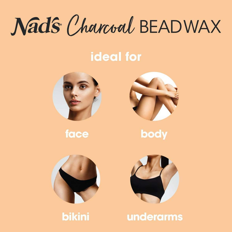 Nad's Hard Wax Beads Activated Charcoal Waxing Kit, Hot Wax Beads Hair Removal for Women, No Strips Needed, 200g