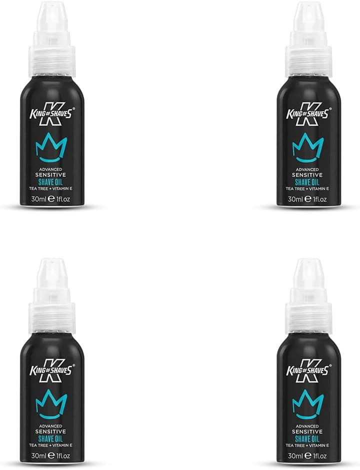 King of Shaves Advanced Sensitive Shaving Oil For Men With Handy Pump, For A Close and Comfortable Shave, Shave Oil For Men 4x30ml