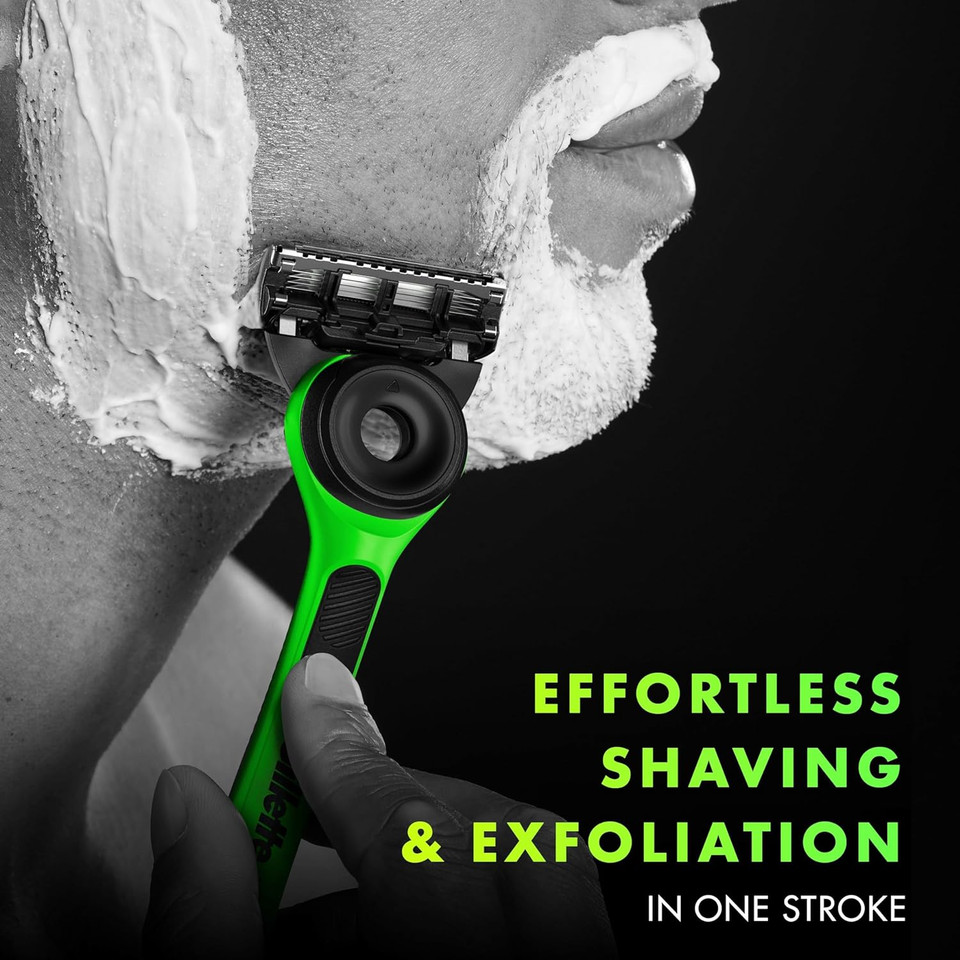 Gillette Labs Exfoliating Razor Razer Limited Edition, 5 Blade Refills, Travel Case
Color: Green 5 Count