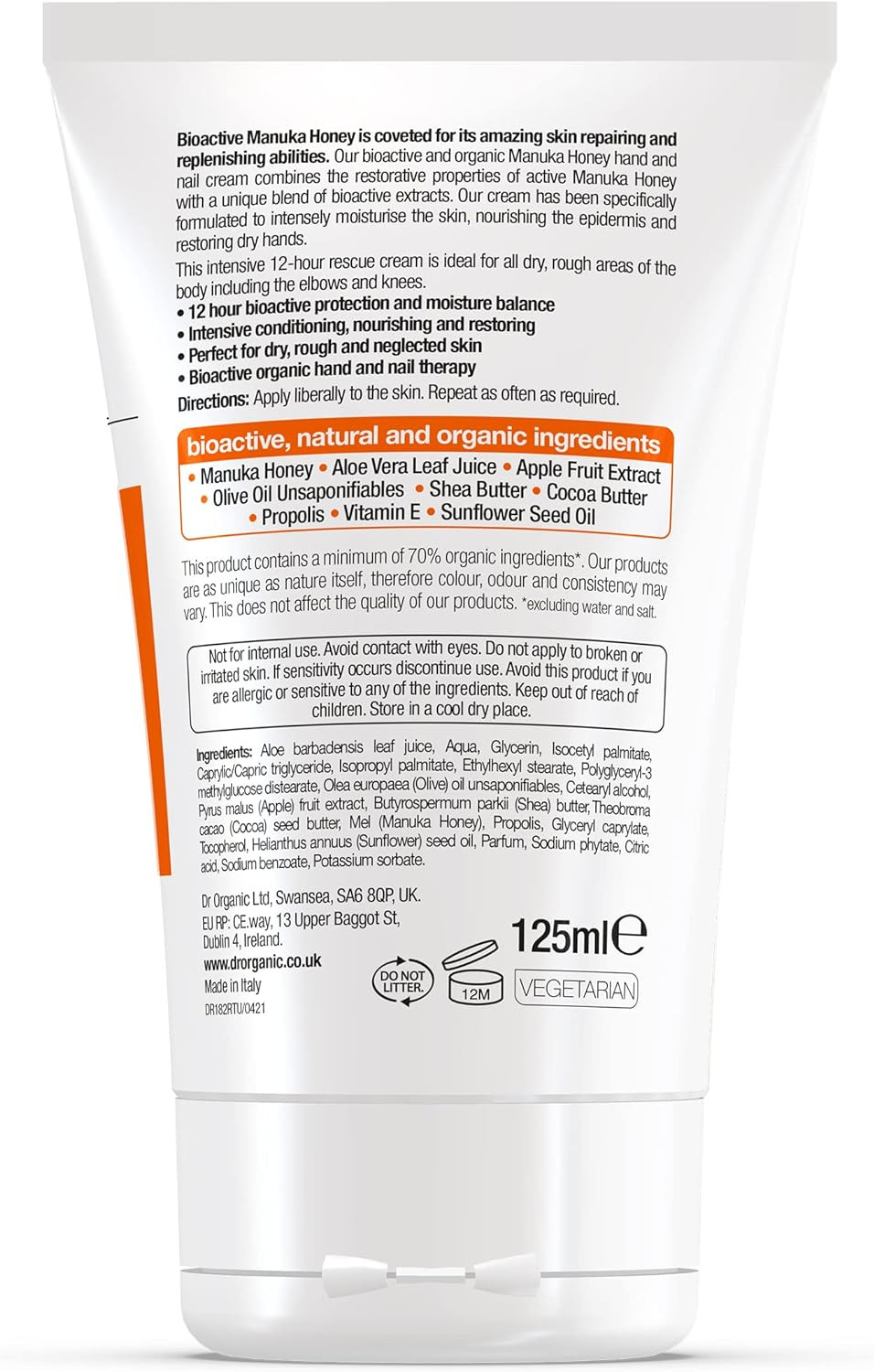 Dr Organic Manuka Honey Hand & Nail Cream, 125 Ml