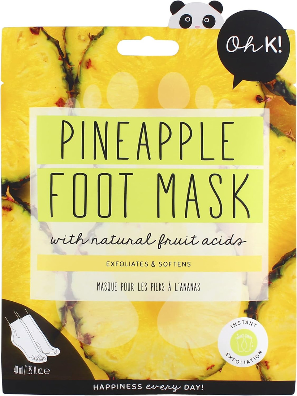 Oh K! Exfoliating Foot Socks, For Dry Hard Skin, Pineapple Scent, Vegan And Cruelty Free, 65G