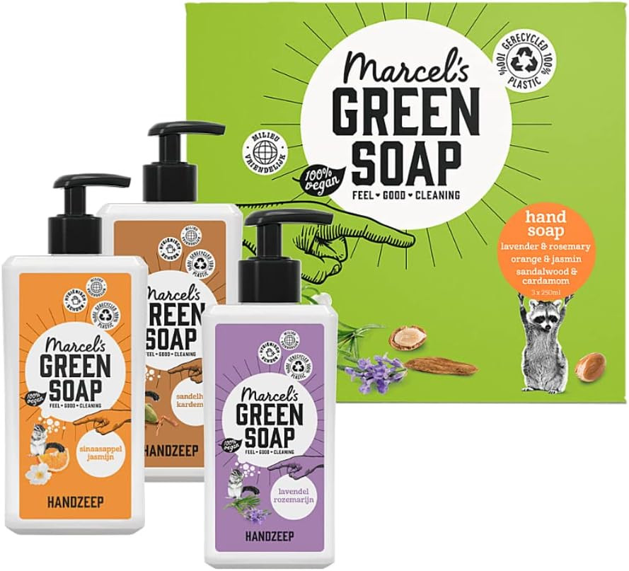 Marcel's Green Soap - Gift Box Hand - Orange & Jasmine - Lavender & Rosemary - Sandalwood & Cardamom - 250 ML