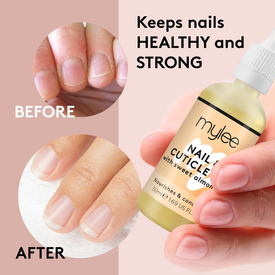 Mylee Sweet Almond Nail & Cuticle Oil 50ml,  Deeply Hydrating & Nourishing Cuticle Conditioner Oil, Non-Greasy Formula and Leaves No Sticky Residue, Lightly Scented With Almond Oil