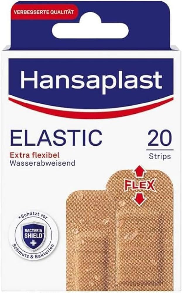 Hansaplast Elastic Plasters (20 Strips), Wound Plasters for Joints and Many Moving Body Points, Flexible Bandage Material with Extra Strong Adhesive Strength