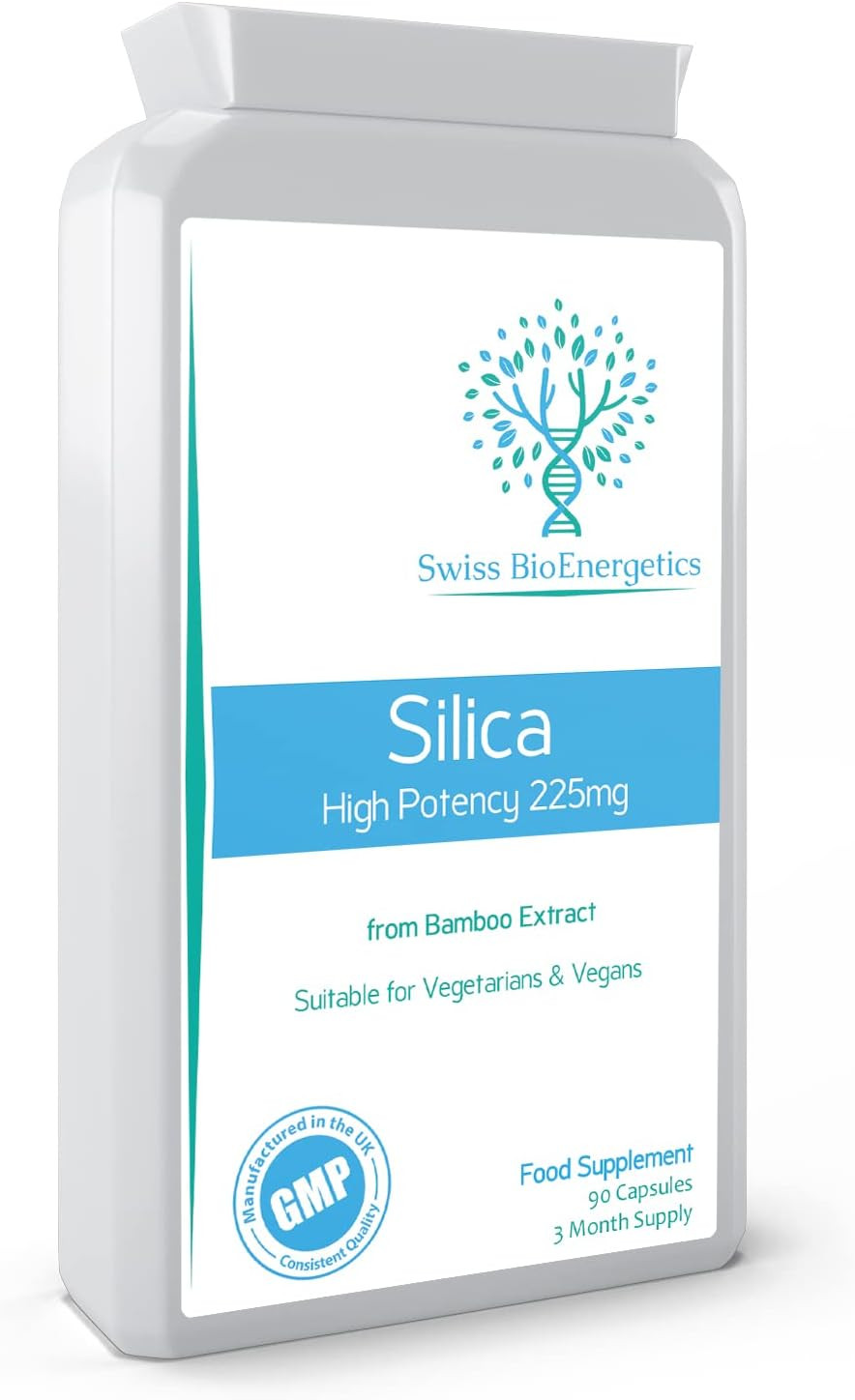 Silica 225Mg - A Potent Highly Bioavailable Form - Naturally Sourced From Bamboo Extract - 90 One-A-Day Vegan Capsules  Exclusively Manufactured In The Uk