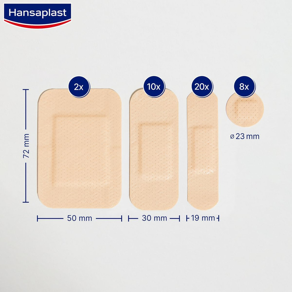 Hansaplast Universal Plasters (40 Strips), Dirt-Repellent and Water-Repellent Wound Plaster Set with Strong Adhesive Power & Bacteria Shield