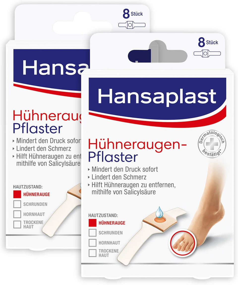 Hansaplast Corns Plaster, Adhesive Plaster to Corns (Pain-Relieving Foot Patches with Secure Hold, 2's Pack (2 x 8 Piece ))