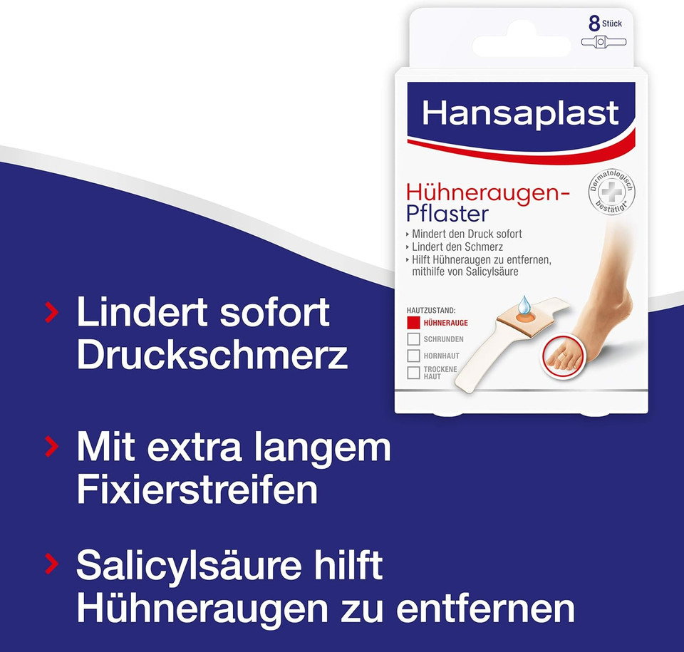 Hansaplast Corns Plaster, Adhesive Plaster to Corns (Pain-Relieving Foot Patches with Secure Hold, 2's Pack (2 x 8 Piece ))