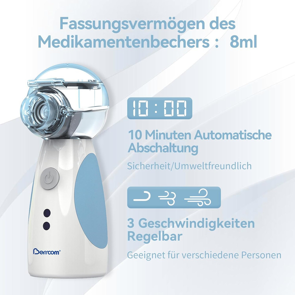 Berrcom Portable Nebuliser Machine for Adults and Kids Handheld Nebuliser for Home and Travel Use, Silent, Efficient Atomization and Easy to Use