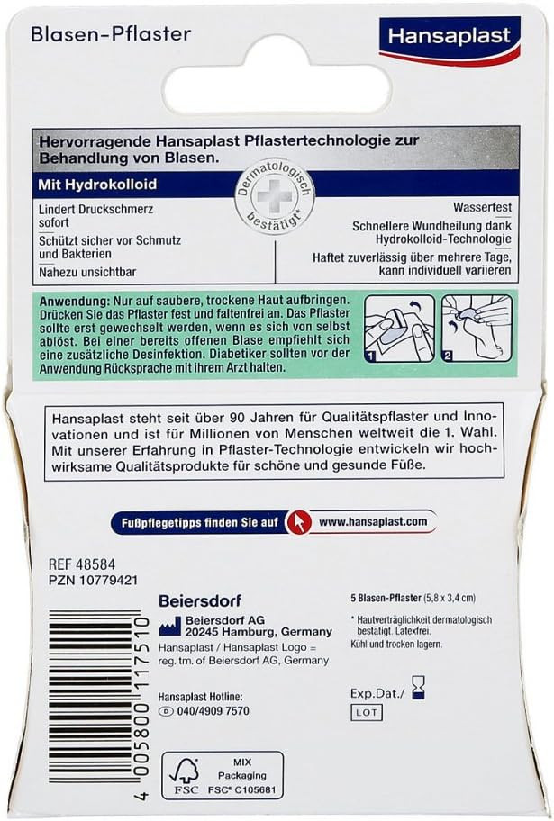 Hansaplast Blasen-Pflaster Groã£Ã¿ Fã£Â¼R Fersen, 5 Pcs. Patch