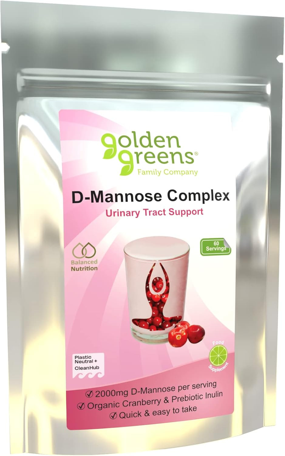 Golden Greens DMannose Complex with Organic Cranberry 60 Servings, 1 Count