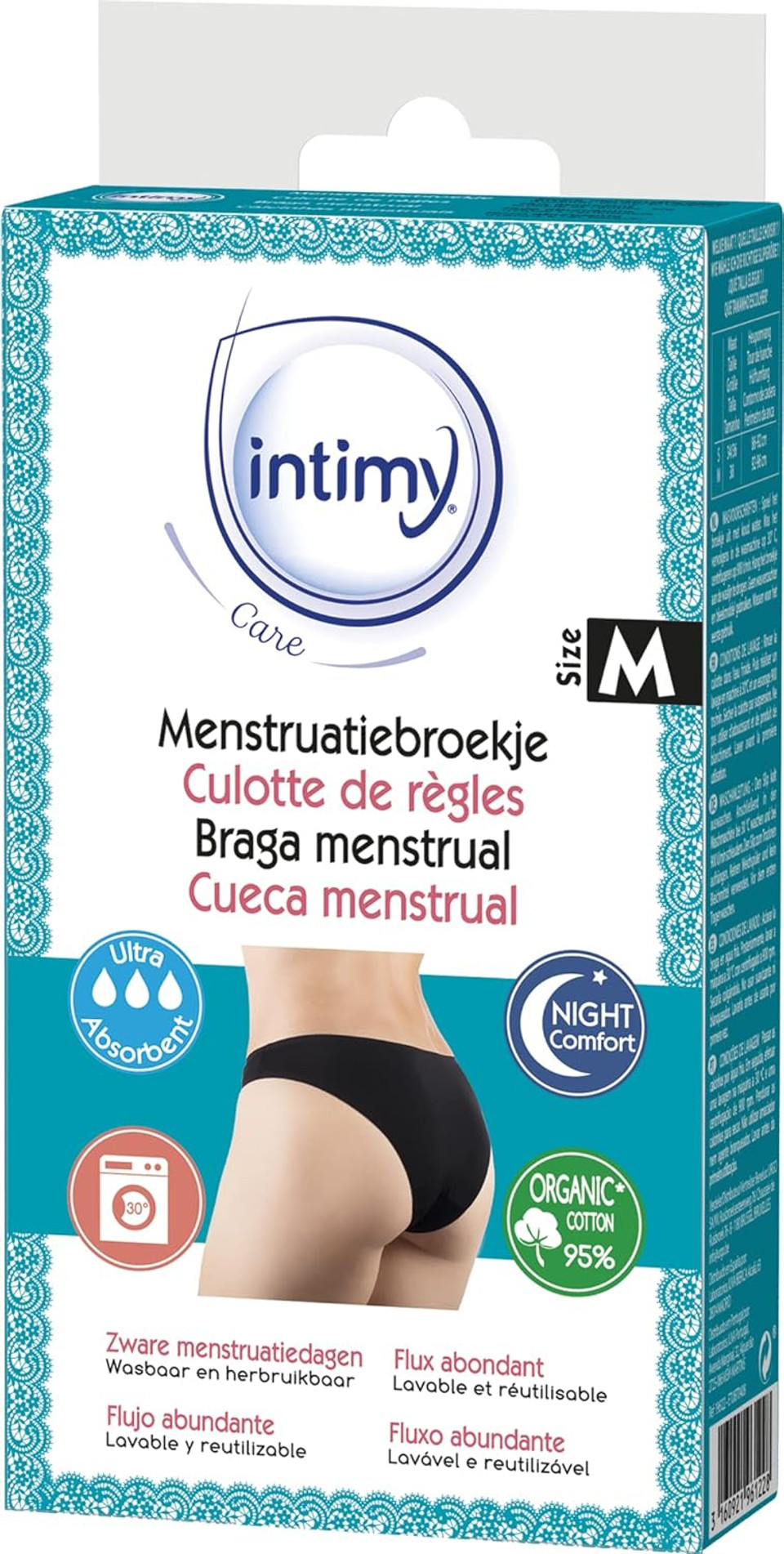 INTIMY Care - Menstrual Panty Size M - Abundant Flow - 95% Eco-Friendly Cotton - Washable and Reusable