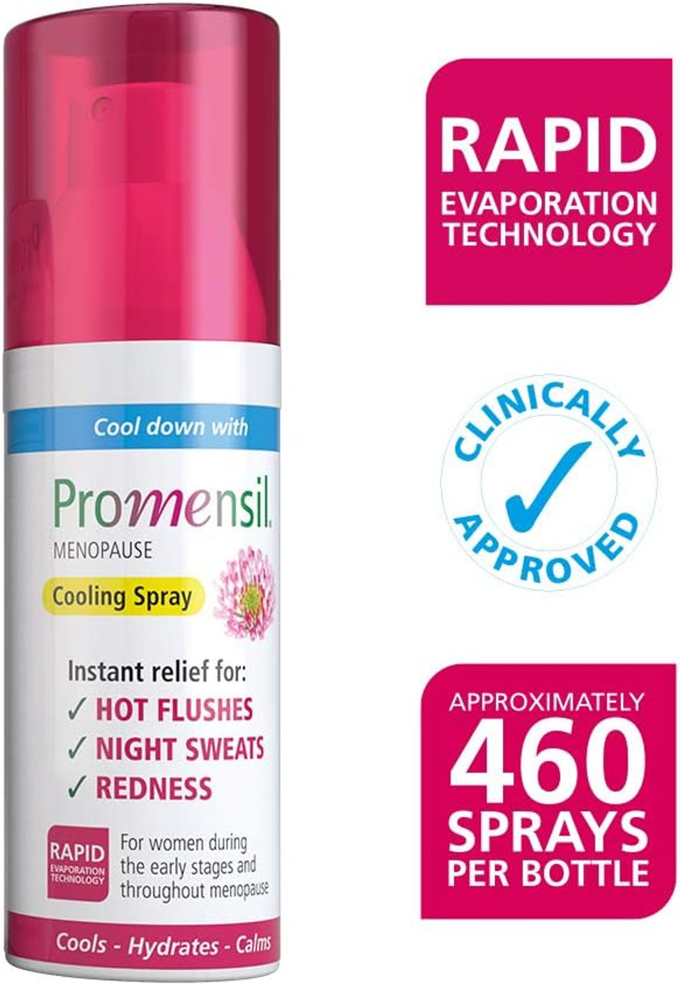 Promensil Menopause Cooling Spray Hot Flushes Instant Relief Night Sweats Redness 75Ml