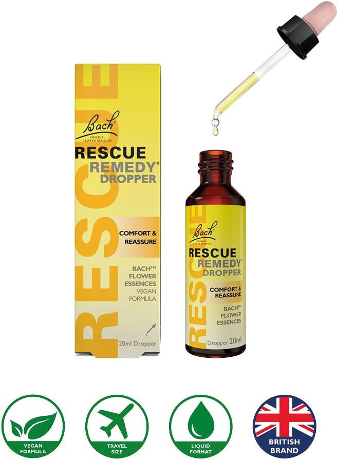 Rescue Remedy Dropper 20Ml, Promotes Calm And Inner Peace, Natural Emotional Wellness And Balance, 5 Flower Essence Vegan Formula, Travel, Exams, Stress-Full Busy Days, Up To 200 Uses