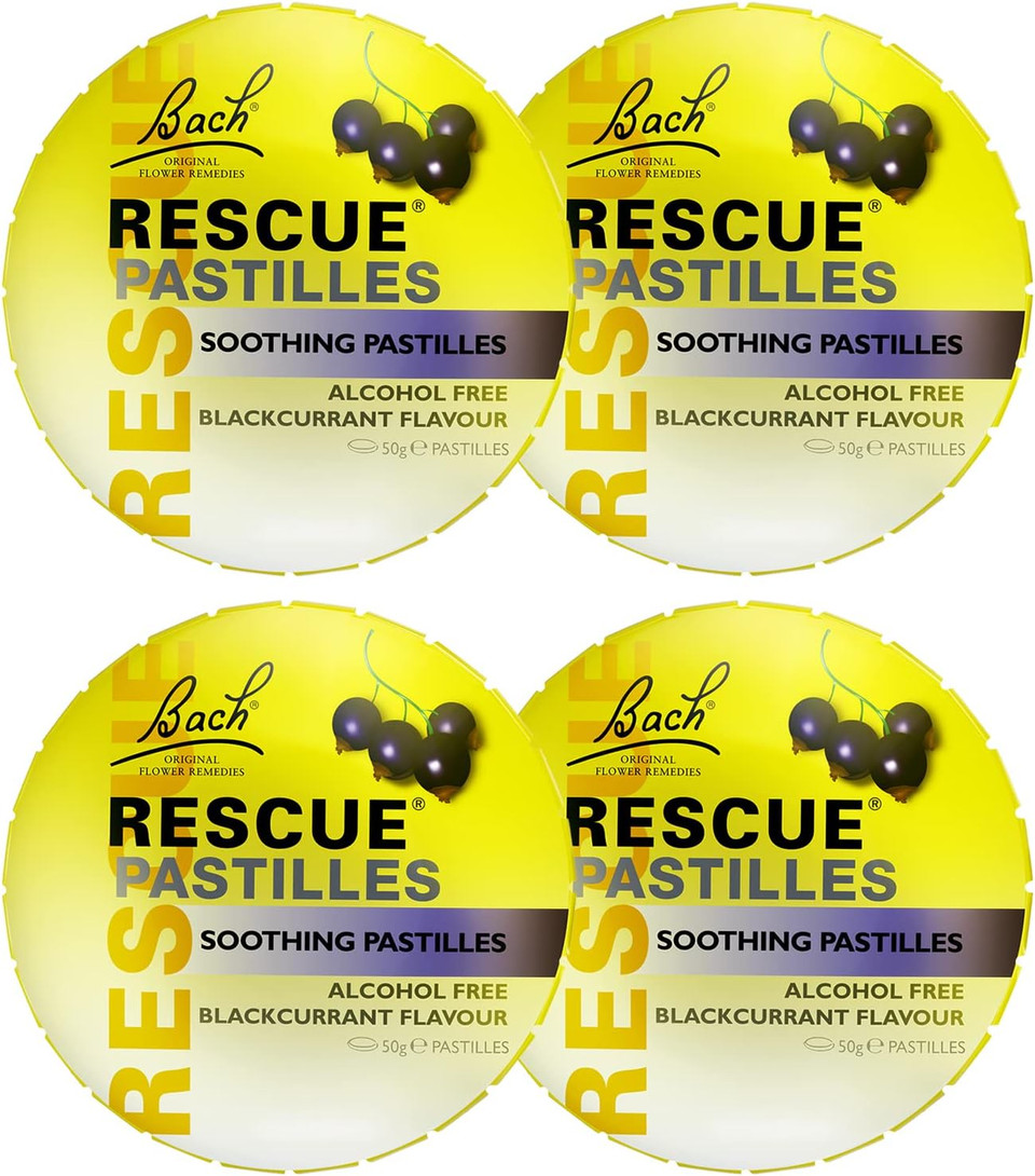 Rescue Remedy Pastilles 4 Pack Bundle, Blackcurrant, Emotional Wellness And Balance, Easy To Use Format, 4 X 50G Packs