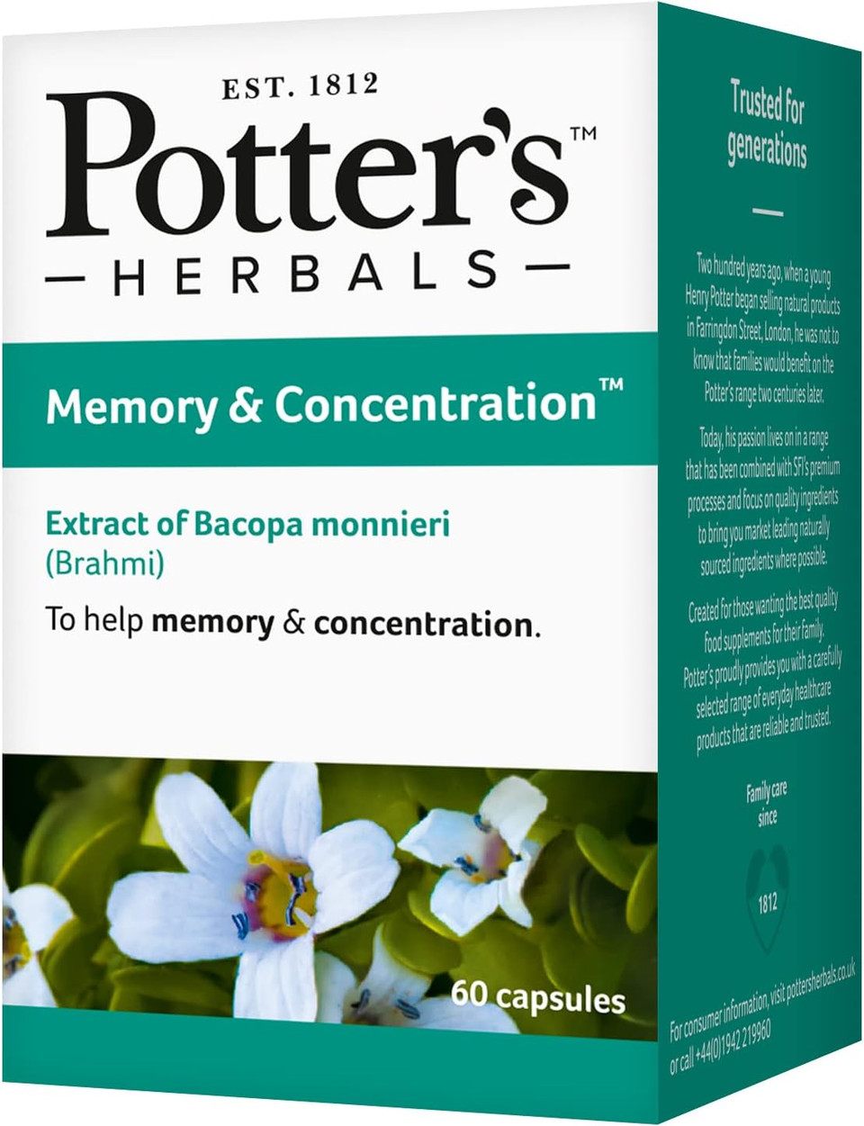 Potter'S Herbals Memory & Concentration | Contains Bacopa Monieri | 60 Easy-To-Swallow Capsules