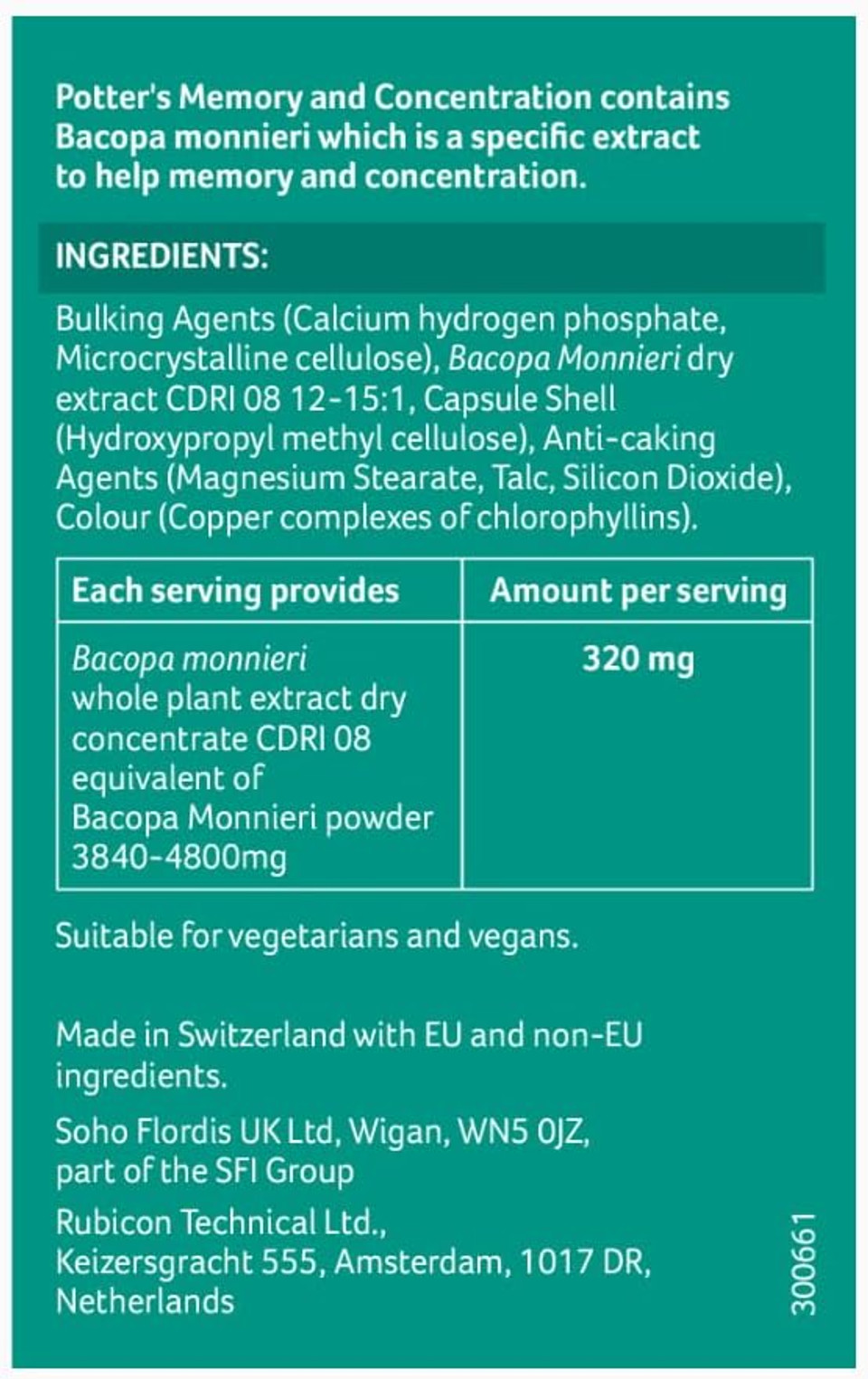 Potter'S Herbals Memory & Concentration | Contains Bacopa Monieri | 60 Easy-To-Swallow Capsules