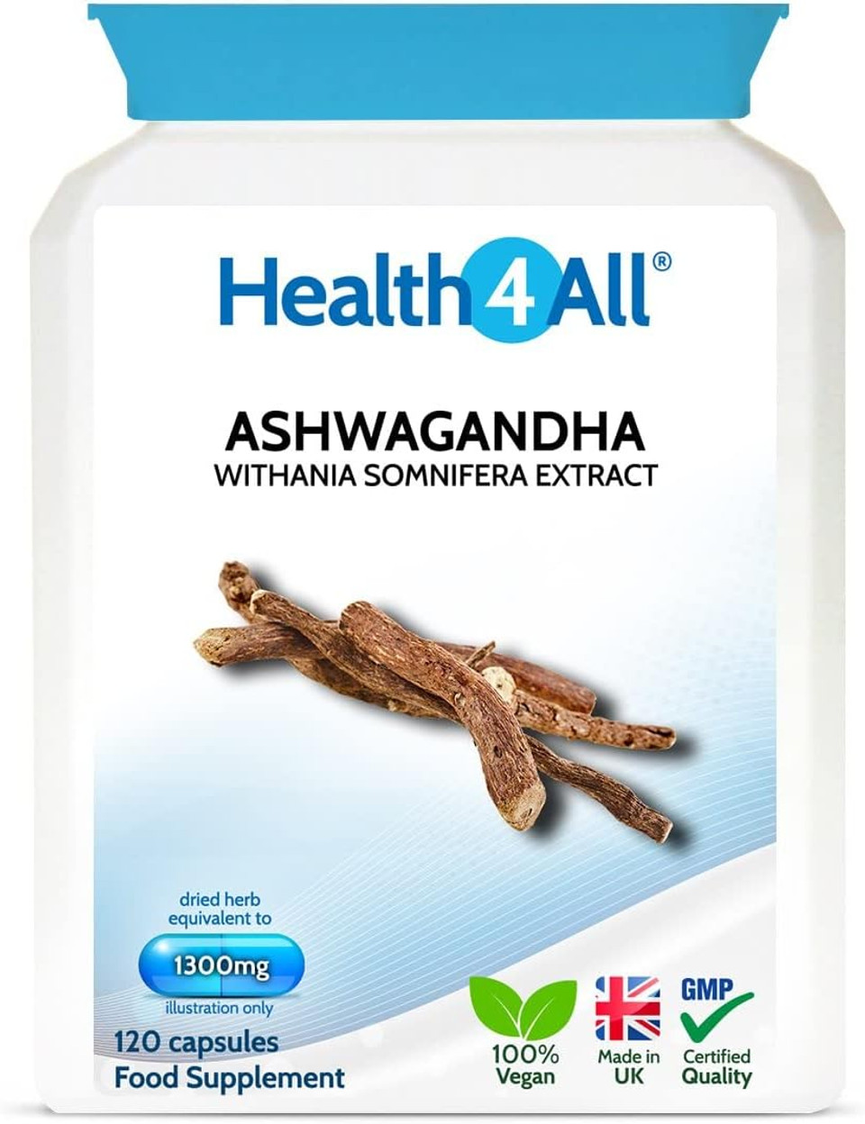 Ashwagandha 1300Mg 120 Capsules (V) Vegan Capsules. Indian Ginseng. Withania Somnifera. Winter Cherry. Made In The Uk By Health4All

Size: 120 Count (Pack Of 1)