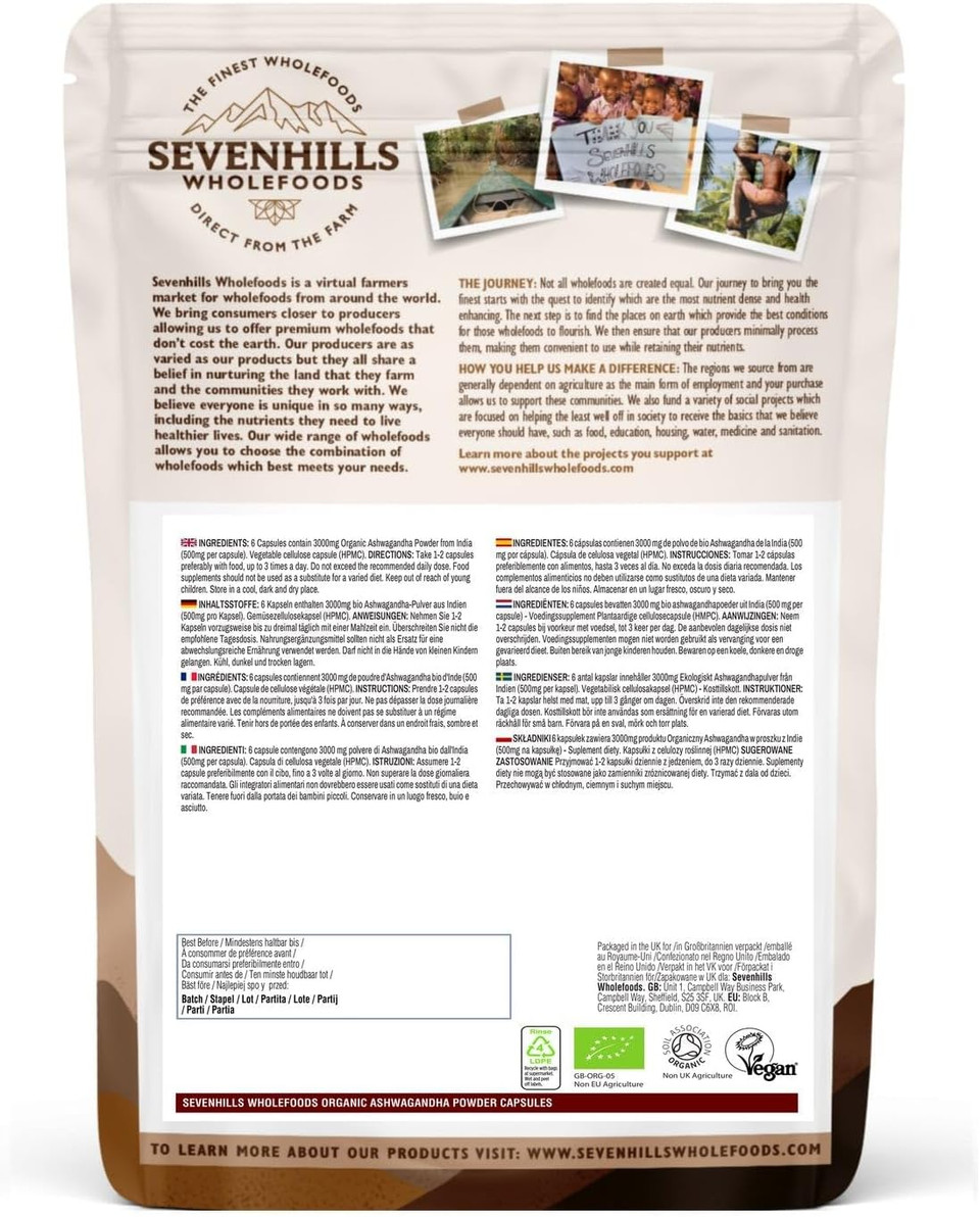 Sevenhills Wholefoods Organic Ashwagandha Capsules 120 x 500mg