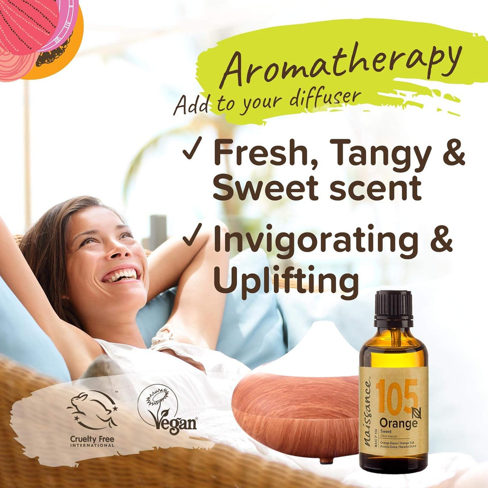 Naissance Sweet Orange Essential Oil (No. 105) 50Ml - Pure, Natural, Cold Pressed, Cruelty Free, Vegan And Undiluted - For Aromatherapy & Diffusers