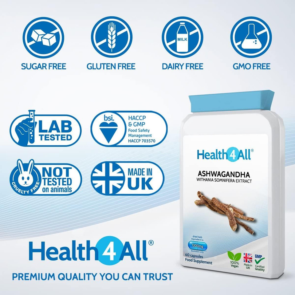 Ashwagandha 1300Mg 60 Capsules (V) Vegan Capsules. Indian Ginseng. Withania Somnifera. Winter Cherry. Made In The Uk By Health4All

Size: 60 Count (Pack Of 1)