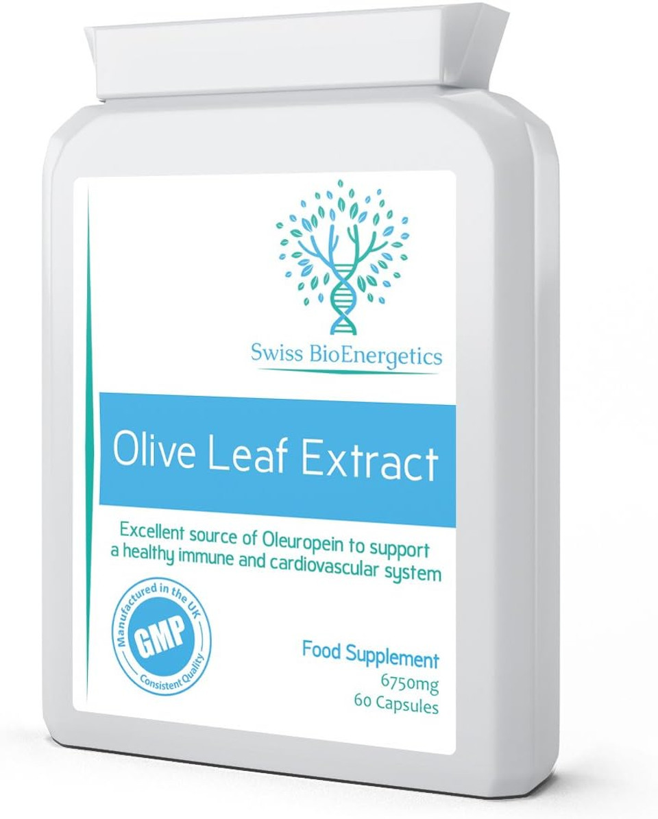 Olive Leaf Extract 6750mg Whole Leaf Equivalent - 60 Capsules - Containing 20% Active Oleuropein