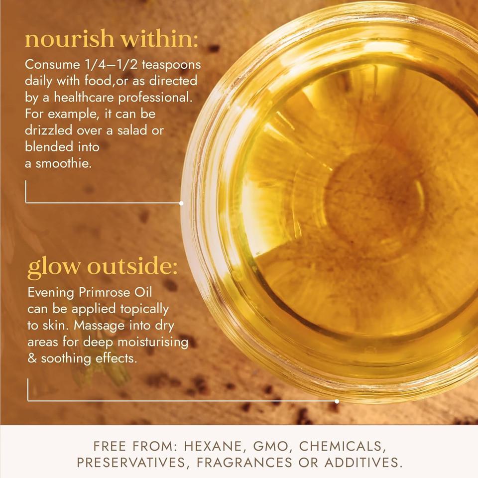 Fushi Organic Evening Primrose Oil 100 ml | Min 10% Gamma Linoleic Acid | Fresh-Pressed | Rich source of Omega 6 fatty acids | Best for Inner Health & Dry Skin | Manufactured in the UK