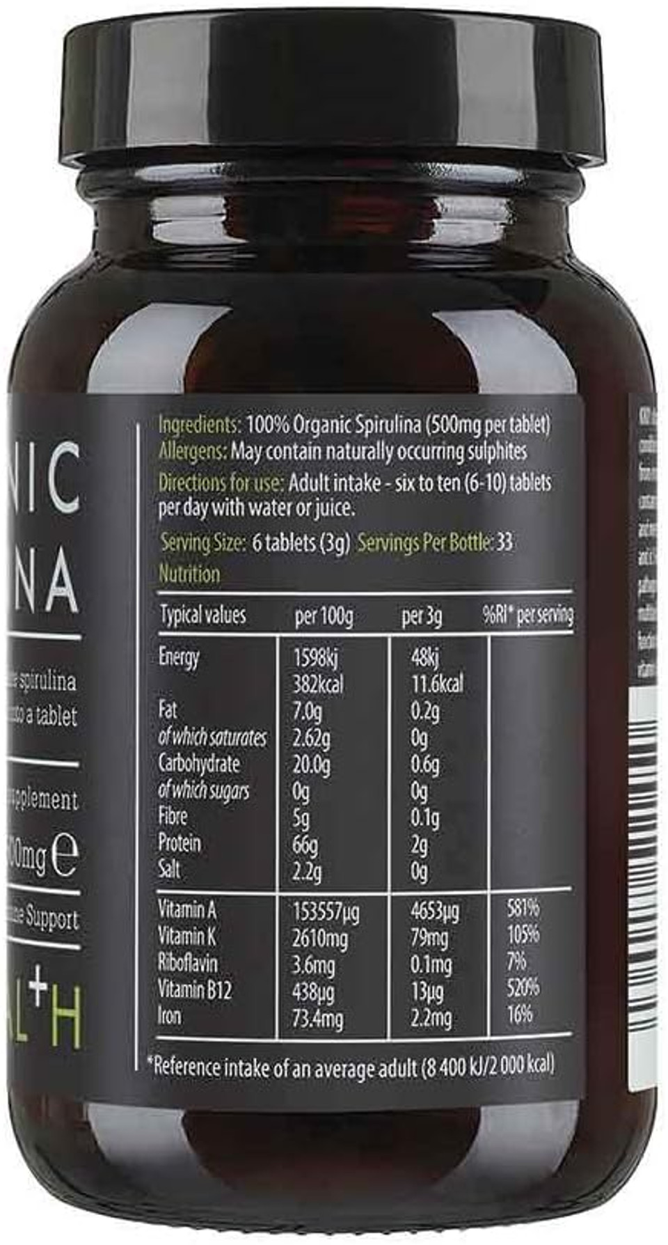 Kiki Health Organic Spirulina 200 Tablets - Immune System Support - Contributes To Reduction Of Tiredness & Fatigue And Normal Skin & Vision - Source Of Protein, Vitamin A, K, B12 And Iron