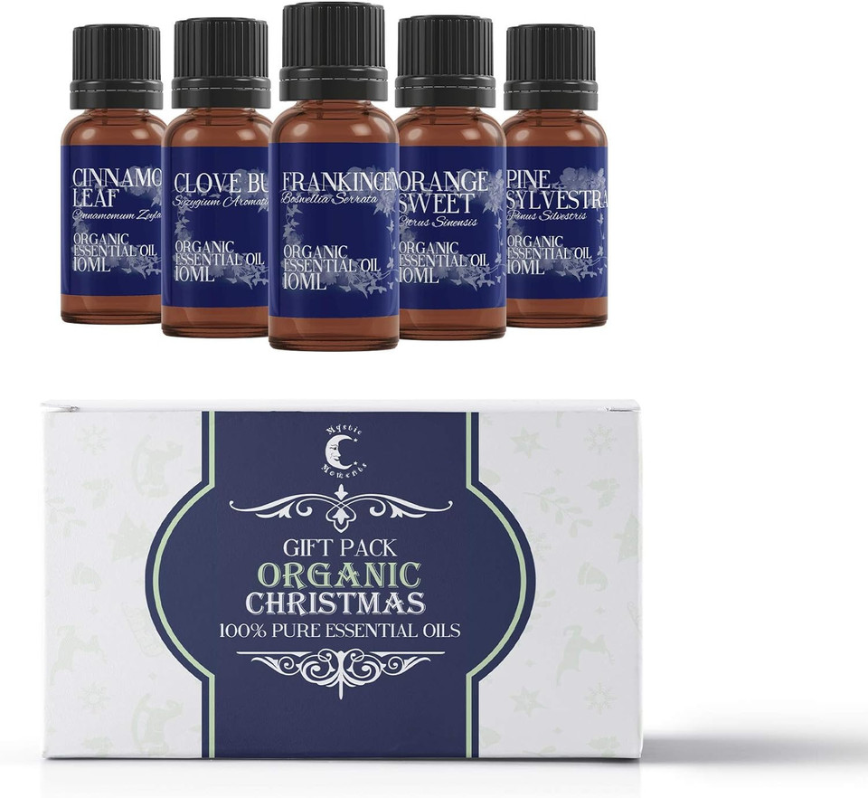 Mystic Moments | Organic Christmas Essential Oil Gift Starter Pack 5X10Ml | Cinnamon Leaf, Clove Bud, Frankincense, Orange Sweet, Pine Sylvestra | Perfect As A Gift