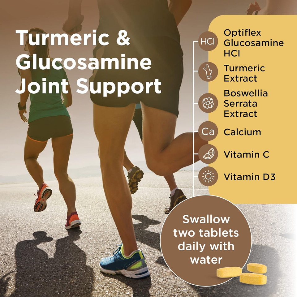 Healthspan Turmeric & Glucosamine Joint Support | 60 Tablets | Joint & Bone Health | Added Vitamin C, Vitamin D3 & Calcium | 30mg Boswellia Serrata Extract | Sustainably Source | Vegan