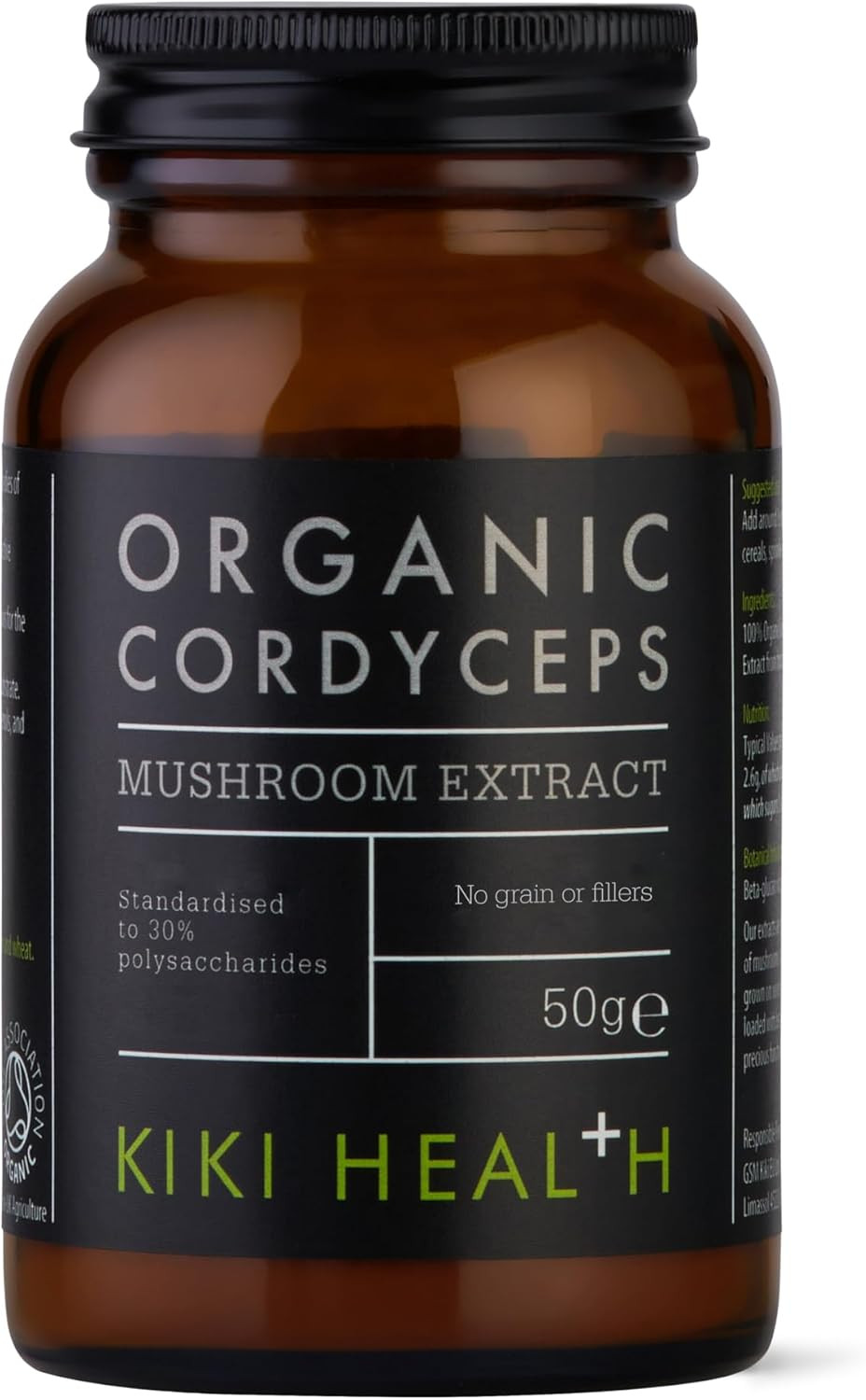 KIKI Health Premium Organic Cordyceps Mushroom Powder Extract | Immune Support & 100% Fruiting Bodies | Non-GMO Supplement & Vegan Sourced| Full-Spectrum Mushroom Extract Supplement - 50g