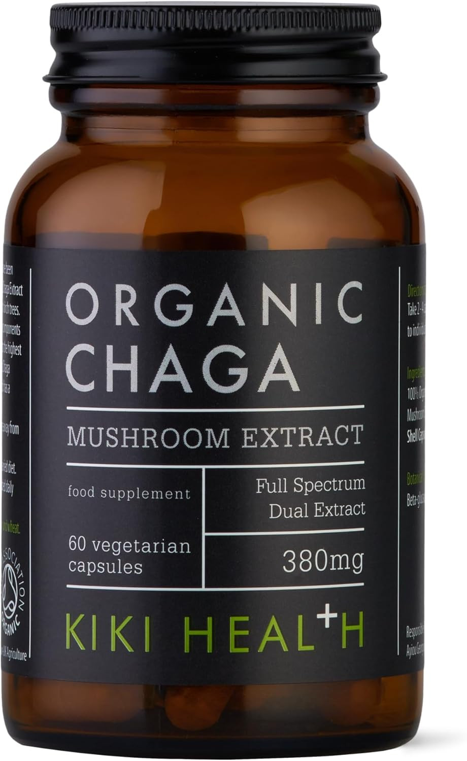 KIKI Health Premium Organic Chaga Mushroom Extract Vegetarians | Immune Support Vitality & Balance | Sourced Birch Trees & 50% Polysaccharides | Ethically Wild Harvested  60 Vegetarians Capsules
