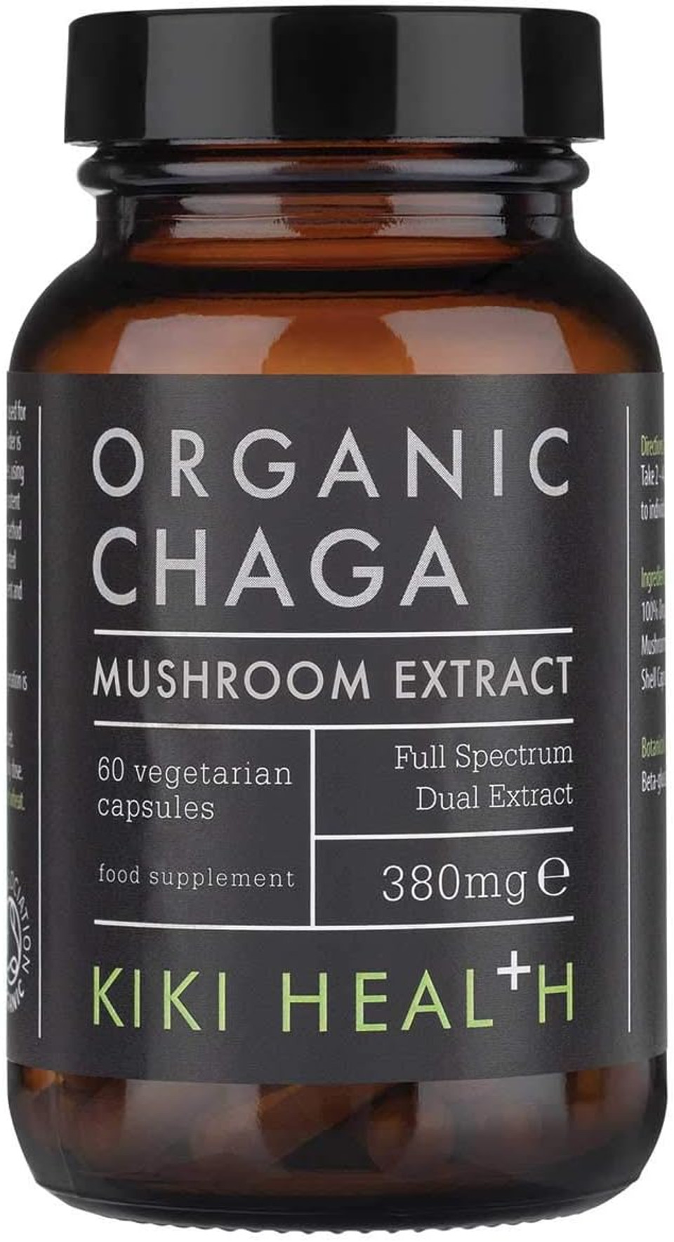 KIKI Health Premium Organic Chaga Mushroom Extract Vegetarians | Immune Support Vitality & Balance | Sourced Birch Trees & 50% Polysaccharides | Ethically Wild Harvested  60 Vegetarians Capsules