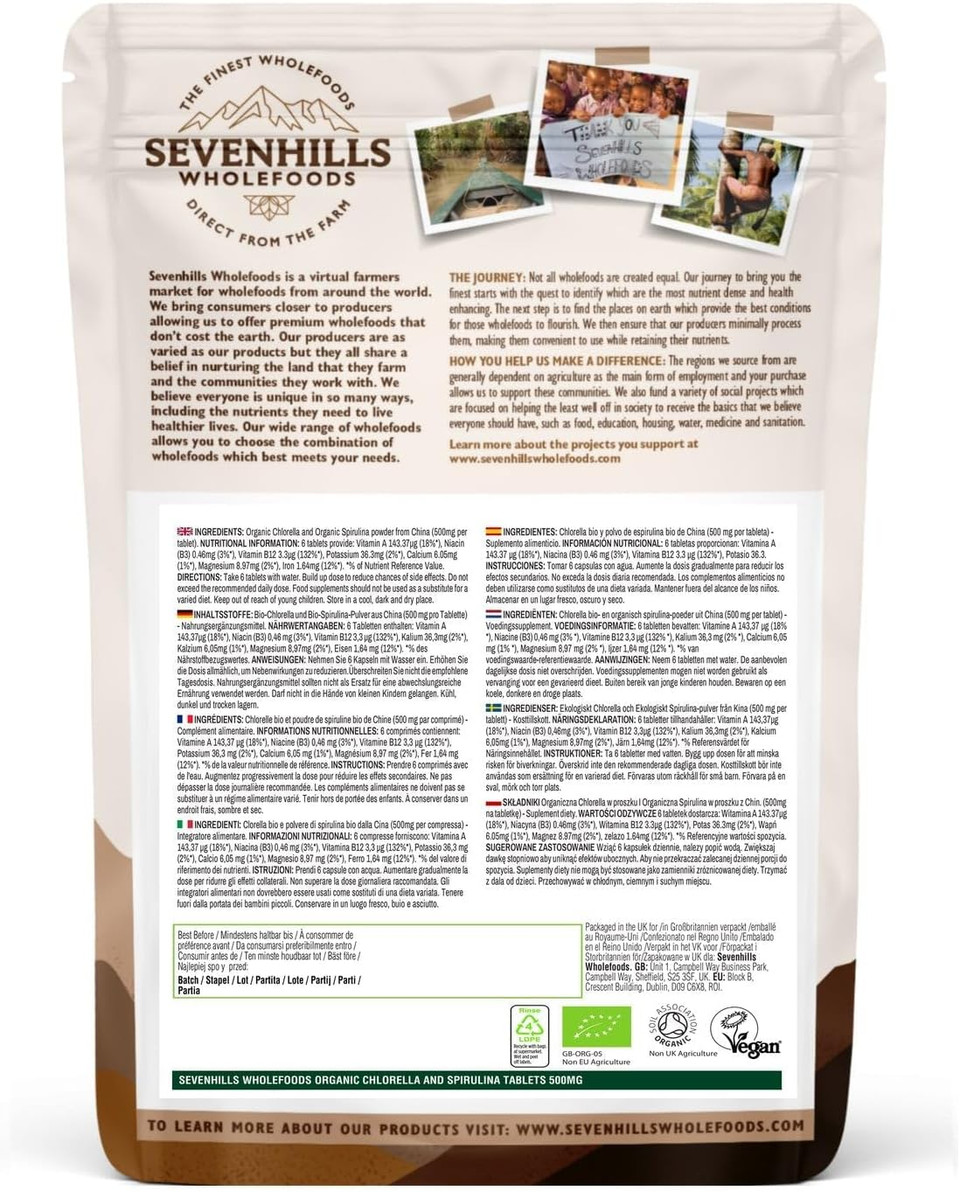 Sevenhills Wholefoods Organic Chlorella & Spirulina Tablets 500Mg, Pack Of 1000, 500G

Size: 500 G (Pack Of 1)
