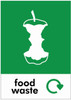 PCA4FW - Large, A4 sticker with white outline of an apple core on green background, featuring recycling logo and food waste text