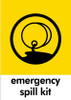 PCA4ESK - A4 sticker with black outline of a barrel spilling liquid on a yellow background, featuring emergency spill kit text