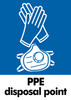 PCA4PPED - Large, A4 sticker with white outline of gloves and face mask on blue background, featuring PPE Disposal Point text
